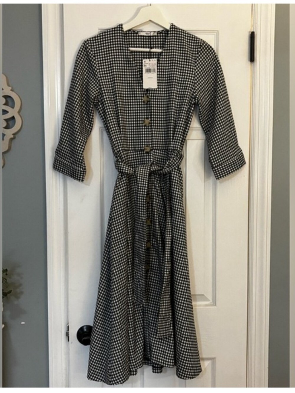 Mango MNG Casual XS 2 Black & White Checkered Midi Dress